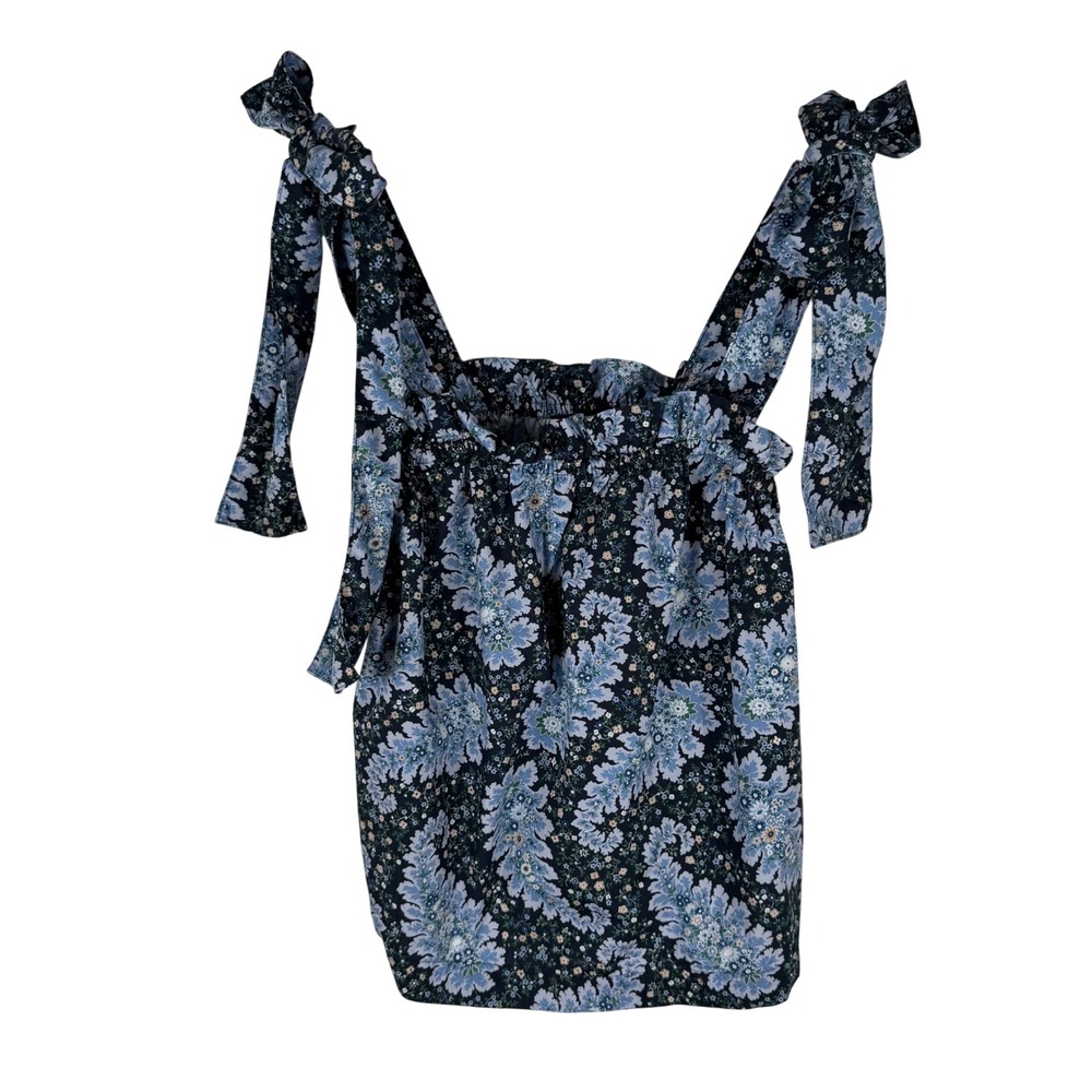 J.Crew Collection Top Womens S Floral Paisley Tie Shoulder Tank Blue White